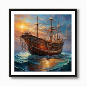 Ship In The Sea Art Print