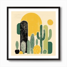 Rizwanakhan Simple Abstract Cactus Non Uniform Shapes Petrol 96 Art Print