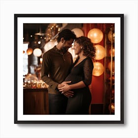 Maternity Couple In A Restaurant Art Print