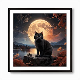 Black cat near the lake Art Print