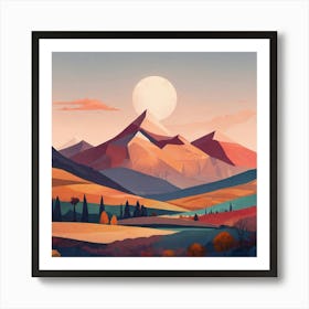 Boho Art Minimalist Landscape Mountains (4) Art Print