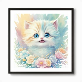 Cute Kitten Pastel Kids Wall Print 2 Art Print