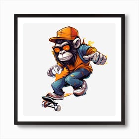 Monkey Skateboarding Art Print