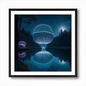 Jellyfish At Night Art Print