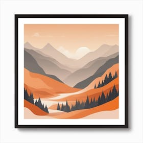 Misty mountains background in orange tone 79 Art Print