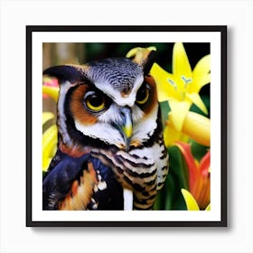 Owl In Flowers Art Print