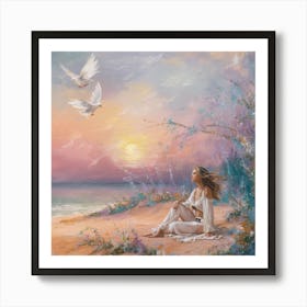 Doves On The Beach 4 Art Print