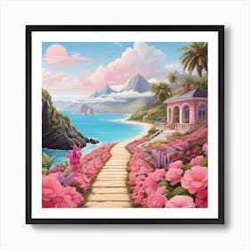 Pink Roses On The Beach 1 Art Print