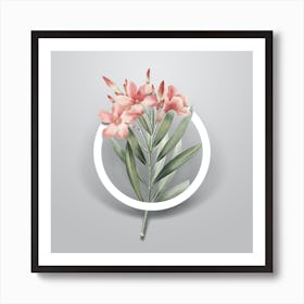 Vintage Oleander Minimalist Floral Geometric Circle on Soft Gray n.0050 Art Print