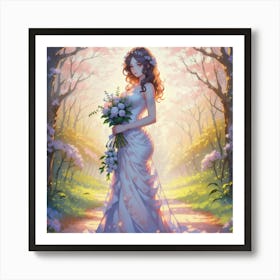 Girl In Long Dress Holding Flowers(1) Art Print