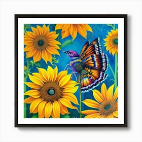 Sunflowers And Butterflies 29 Art Print