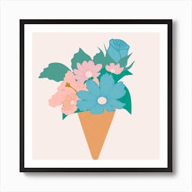 Blue And Pink Ice Cream Flower 2 Art Print