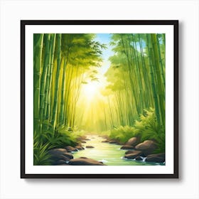 A Stream In A Bamboo Forest At Sun Rise Square Composition 262 Art Print