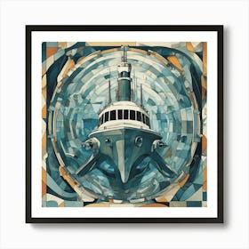 Deep Sea Explorer Cubism Style Art Print