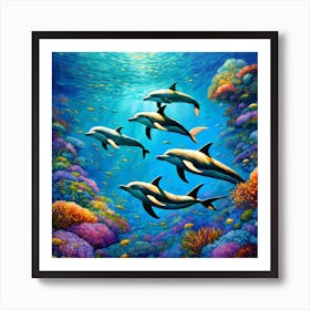 Pod of dolphins 2 Art Print