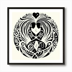 Tribal African Art Silhouette of a couple of lovers 2 Art Print