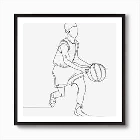 Line Art Boy Dribbling a basketball Art Print