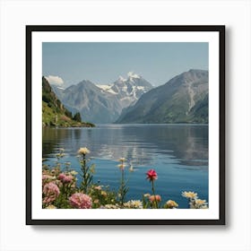 Flowers By The Lake Art Print