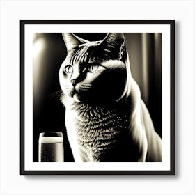 Cat With A Glass Of Wine Art Print