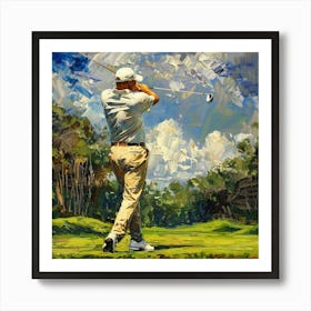 A Golfer Teeing Off Oil Painting Illustration 1718673251 3 Art Print