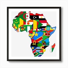 Love Africa With Flags Of African Countries In Africa Map Art Print