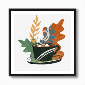 Coffee Cup With Leaves 5 Art Print