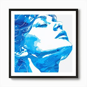 Blue Watercolor Portrait Of A Woman Art Print