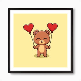 Cute Teddy Bear With Heart Balloons Art Print