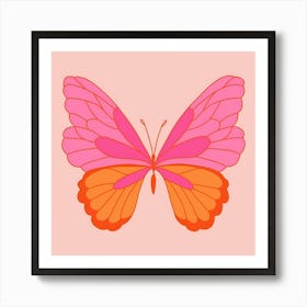 Butterfly On A Pink Background Póster