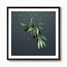 Vintage Olive Tree Botanical on Slate Gray Pattern n.0517 Art Print