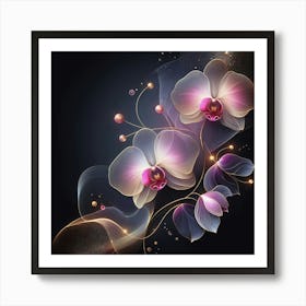 Orchids On A Black Background 1 Art Print