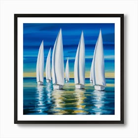 Tranquil Horizons Sailboats On A Serene Seascape (3) Art Print