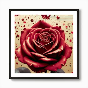 Lovely Valentine'S Day Rose With Hearts Art Print