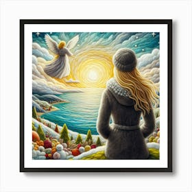 Blonde Women and Angel 3 Art Print