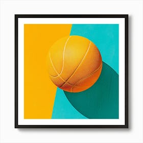 Basketball On A Blue And Yellow Background Art Print