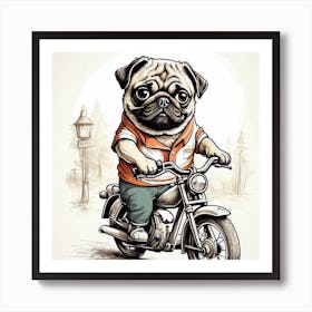Pug Riding A Motorcycle Art Print