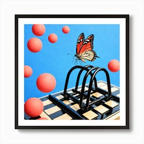 Butterfly On A Checkerboard 1 Poster