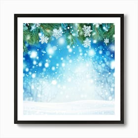 Abstract Winter Wonderland With A Closeup Of A Spruce Tree Branch Adorned With Snowflakes In The For (6) Art Print