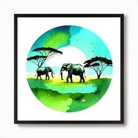 Elephants In The Savannah Art Print