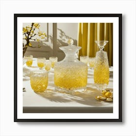 Glassware Set Up On Top Of A White Table Mixed Wit (9) Art Print