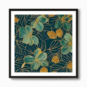 Seamless Pattern With Gold Leaves Art Print