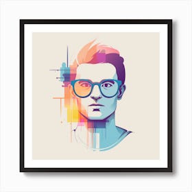 a colorful portrait of man with glasses Art Print