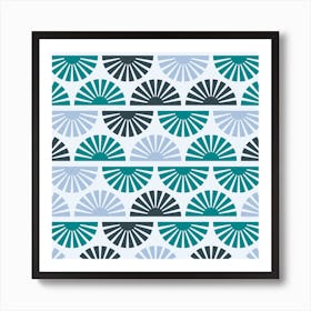 Geometric Pattern With Blue And Green Sunrise On Light Blue Square Art Print