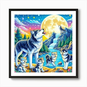 Wolf Howls at Moon Affiche