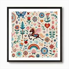 Unicorns And Flowers Art Print