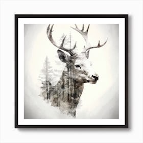 Deer In The Woods Double Exposure Art Art Print