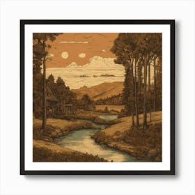 In Wood Block Etching Style (5) Art Print