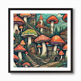 Mushroom Village Art Print