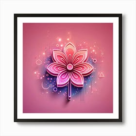 Neon Flower On Pink Background Art Print