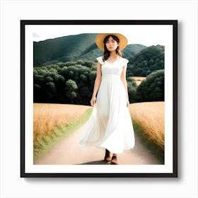 Girl In A White Dress Art Print